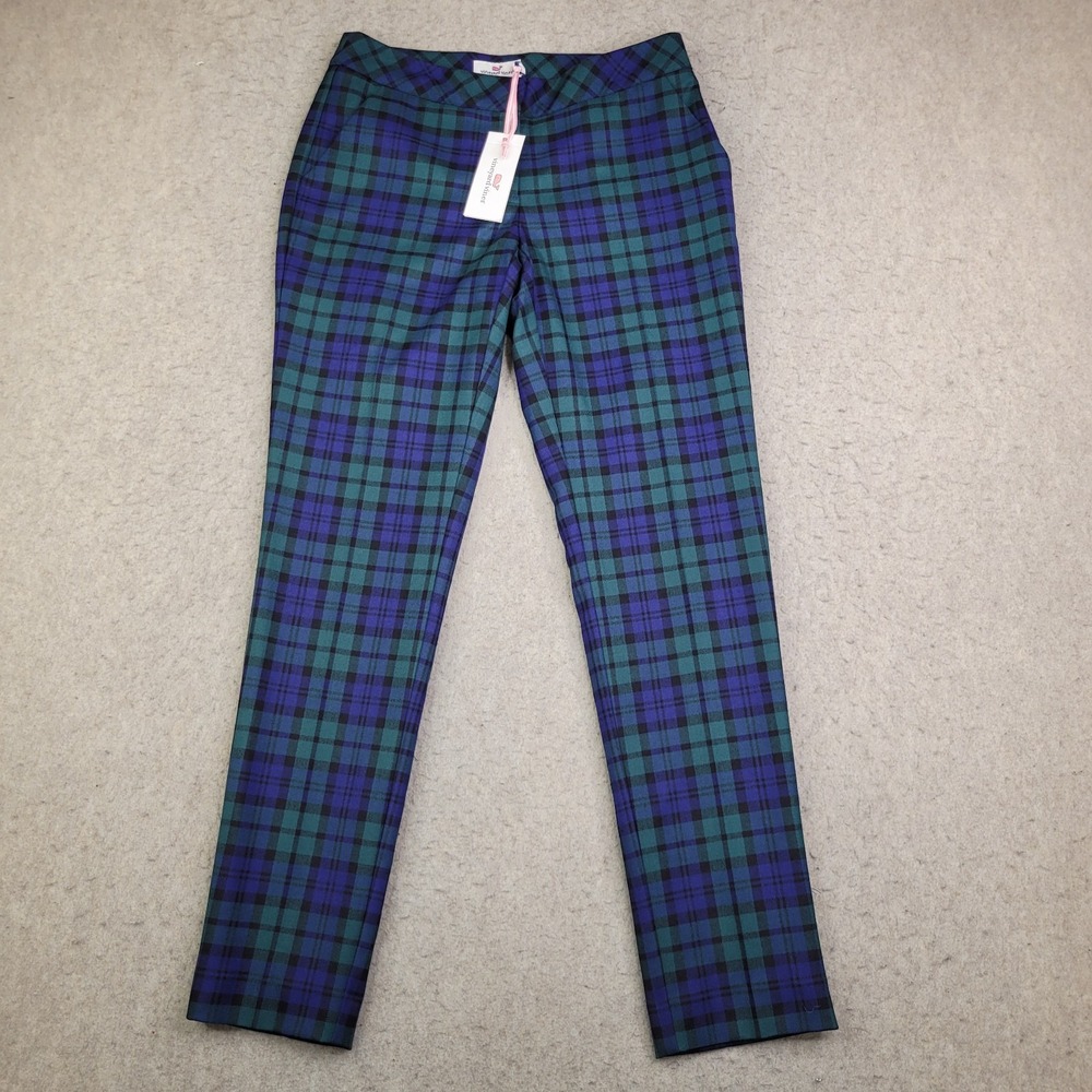 Vineyard Vines Pants Womens 00 Black Watch Plaid Tartan Breaker Stretch NEW